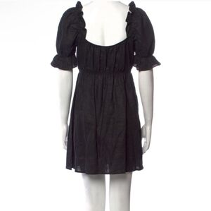 $178 Reformation Linen Puff Sleeved Channa mini dress Medium Black 100% LINEN